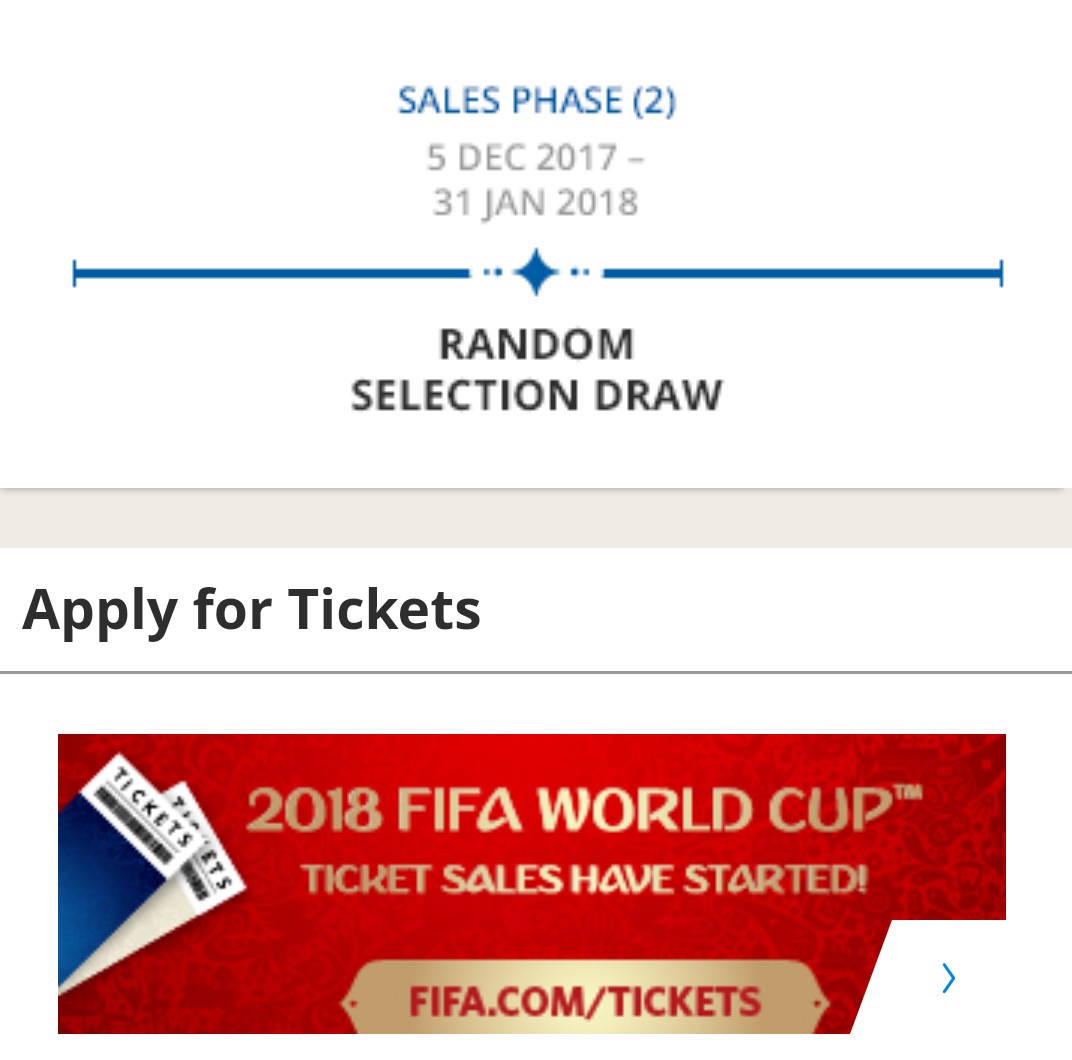 18fifaワールドカップ ロシア 出場国枠のサポーターチケット申込みました